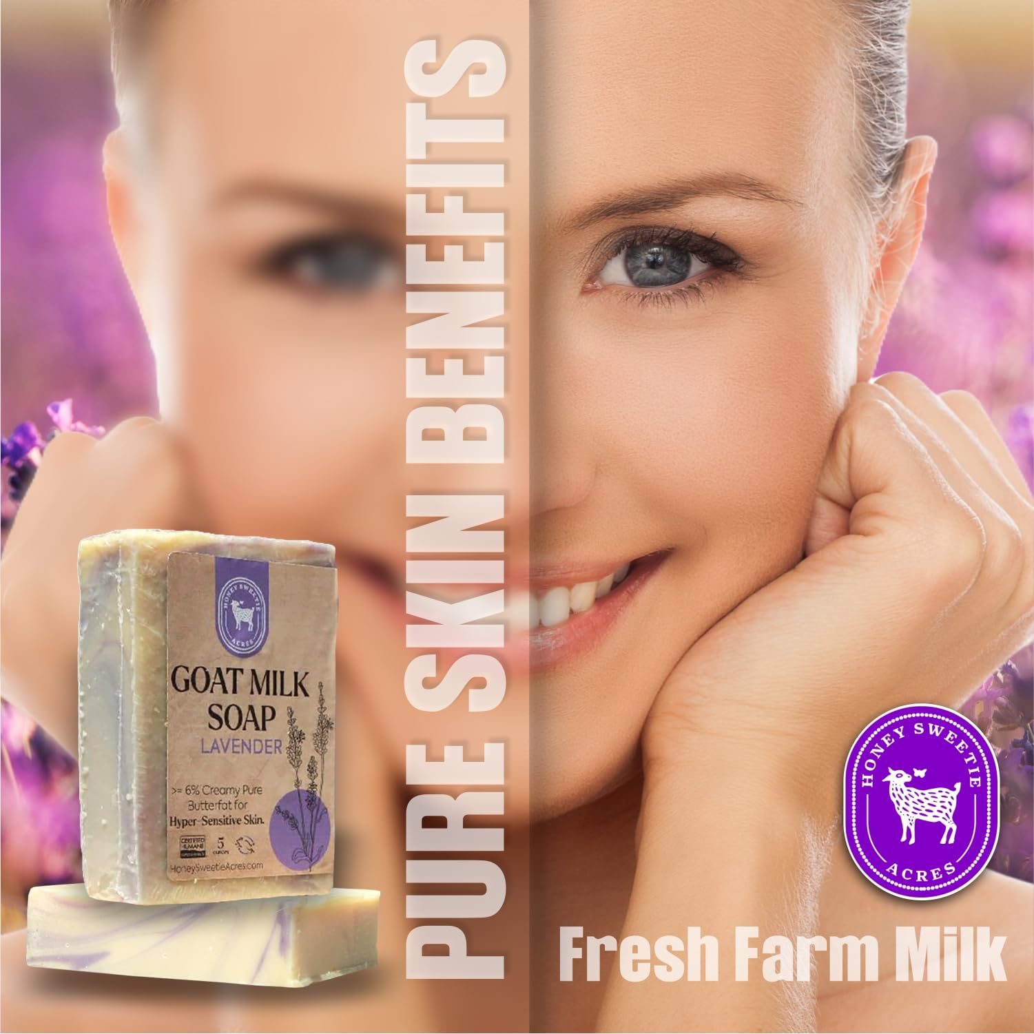 Honey Sweetie Acres 2-Pack Lavender Goat Milk Soap - Handmade 5 oz Bar, Made with Natural Ingredients, Moisturizing & Gentle, Made in the USA